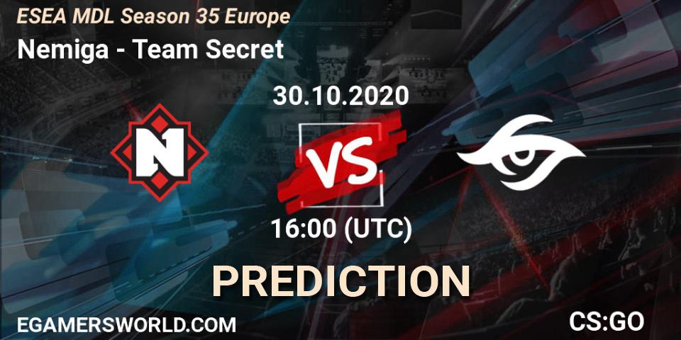 Nemiga - Team Secret: прогноз. 30.10.2020 at 16:00, Counter-Strike (CS2), ESEA MDL Season 35 Europe