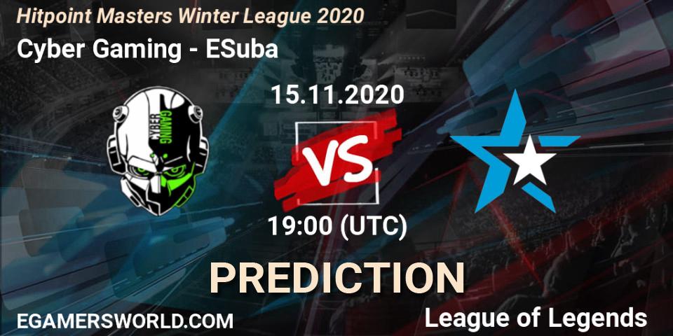 Cyber Gaming - ESuba: прогноз. 15.11.20, LoL, Hitpoint Masters Winter League 2020