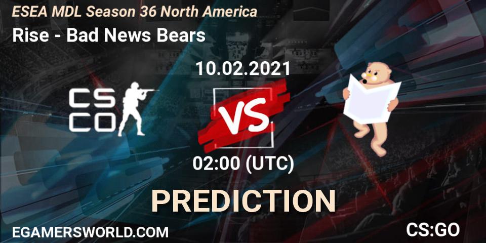 Rise - Bad News Bears: прогноз. 10.02.2021 at 02:00, Counter-Strike (CS2), MDL ESEA Season 36: North America - Premier Division