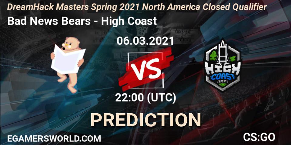 Bad News Bears - High Coast: прогноз. 06.03.2021 at 22:00, Counter-Strike (CS2), DreamHack Masters Spring 2021 North America Closed Qualifier