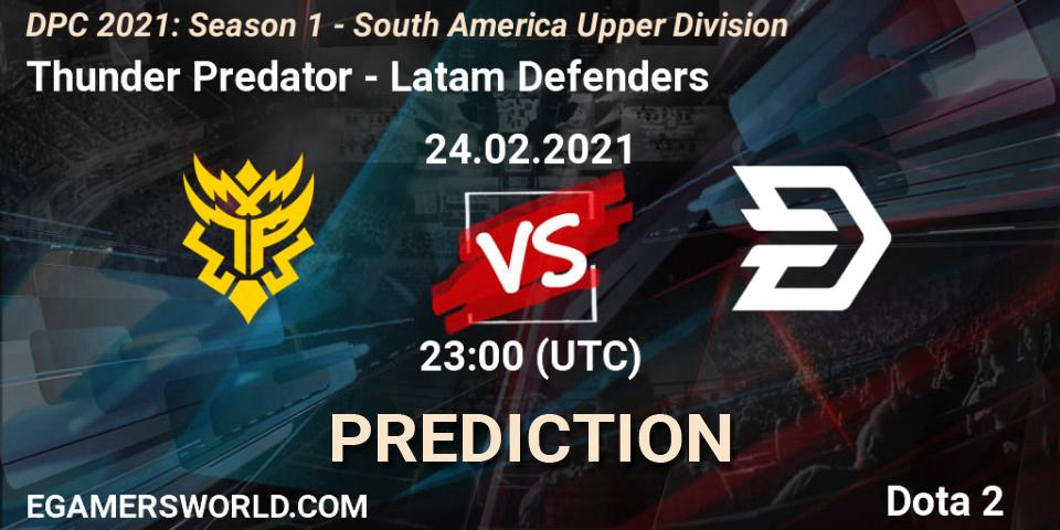 Thunder Predator - Latam Defenders: прогноз. 24.02.2021 at 23:05, Dota 2, DPC 2021: Season 1 - South America Upper Division