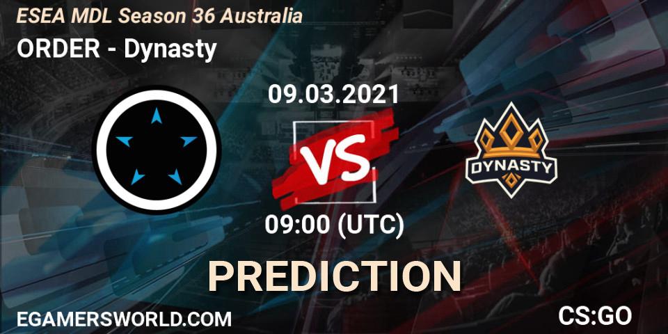 ORDER - Dynasty: прогноз. 09.03.2021 at 09:00, Counter-Strike (CS2), MDL ESEA Season 36: Australia - Premier Division