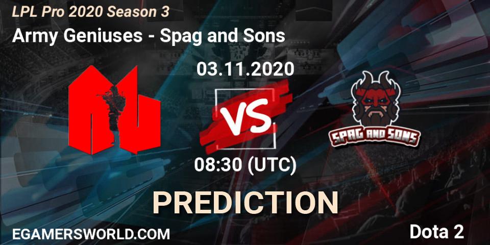 Army Geniuses - Spag and Sons: прогноз. 03.11.2020 at 07:34, Dota 2, LPL Pro 2020 Season 3