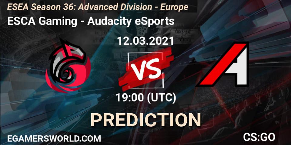 ESCA Gaming - Audacity eSports: прогноз. 12.03.2021 at 19:00, Counter-Strike (CS2), ESEA Season 36: Europe - Advanced Division