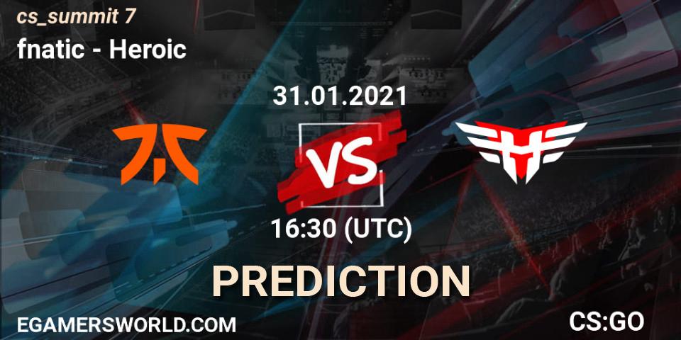 fnatic - Heroic: прогноз. 31.01.2021 at 16:30, Counter-Strike (CS2), cs_summit 7
