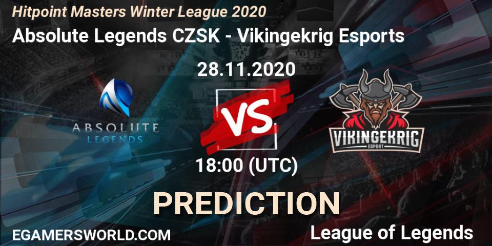 Absolute Legends CZSK - Vikingekrig Esports: прогноз. 28.11.2020 at 19:08, LoL, Hitpoint Masters Winter League 2020