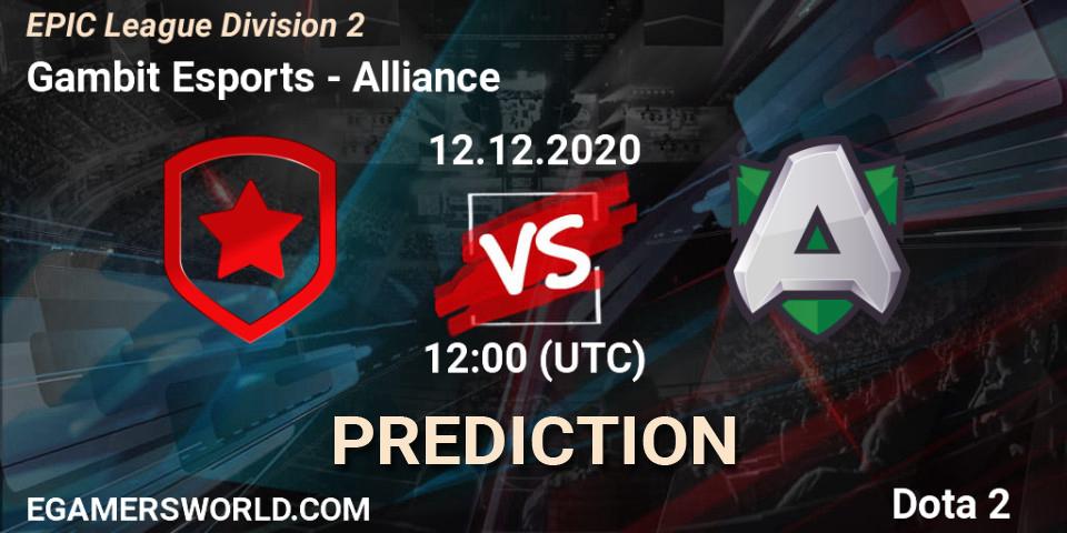 Gambit Esports - Alliance: прогноз. 12.12.2020 at 12:02, Dota 2, EPIC League Division 2