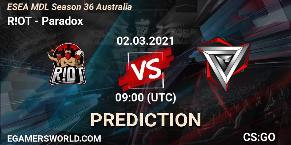 R!OT - Paradox: прогноз. 02.03.2021 at 09:00, Counter-Strike (CS2), MDL ESEA Season 36: Australia - Premier Division