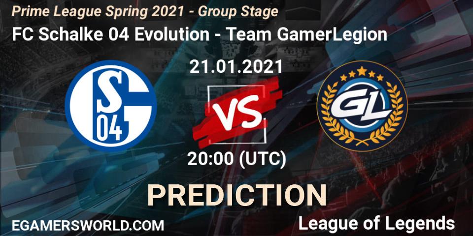 FC Schalke 04 Evolution - Team GamerLegion: прогноз. 21.01.2021 at 20:00, LoL, Prime League Spring 2021 - Group Stage