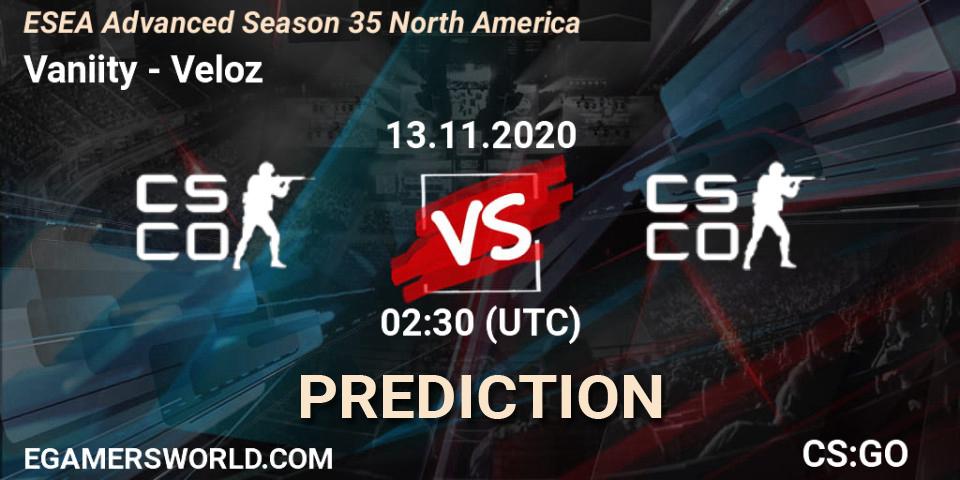 Vaniity - Veloz: прогноз. 13.11.2020 at 02:30, Counter-Strike (CS2), ESEA Advanced Season 35 North America