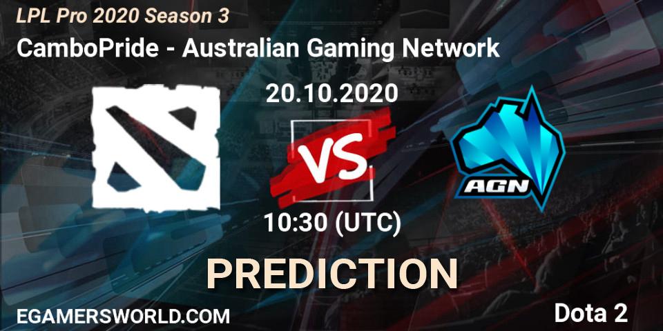 CamboPride - Australian Gaming Network: прогноз. 26.10.20, Dota 2, LPL Pro 2020 Season 3