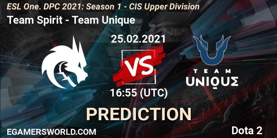 Team Spirit - Team Unique: прогноз. 25.02.2021 at 17:08, Dota 2, ESL One. DPC 2021: Season 1 - CIS Upper Division