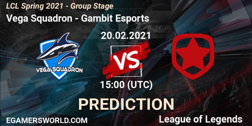 Vega Squadron - Gambit Esports: прогноз. 20.02.2021 at 15:00, LoL, LCL Spring 2021 - Group Stage