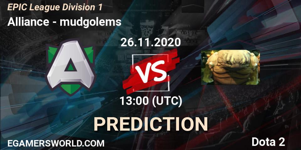 Alliance - mudgolems: прогноз. 28.11.2020 at 13:00, Dota 2, EPIC League Division 1