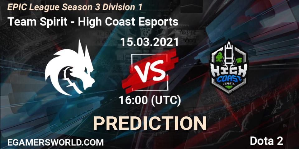 Team Spirit - High Coast Esports: прогноз. 15.03.2021 at 16:01, Dota 2, EPIC League Season 3 Division 1