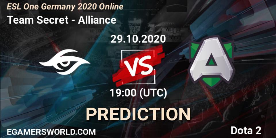 Team Secret - Alliance: прогноз. 29.10.2020 at 16:00, Dota 2, ESL One Germany 2020 Online