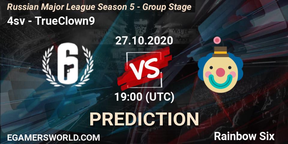 4sv - TrueClown9: прогноз. 27.10.2020 at 19:00, Rainbow Six, Russian Major League Season 5 - Group Stage