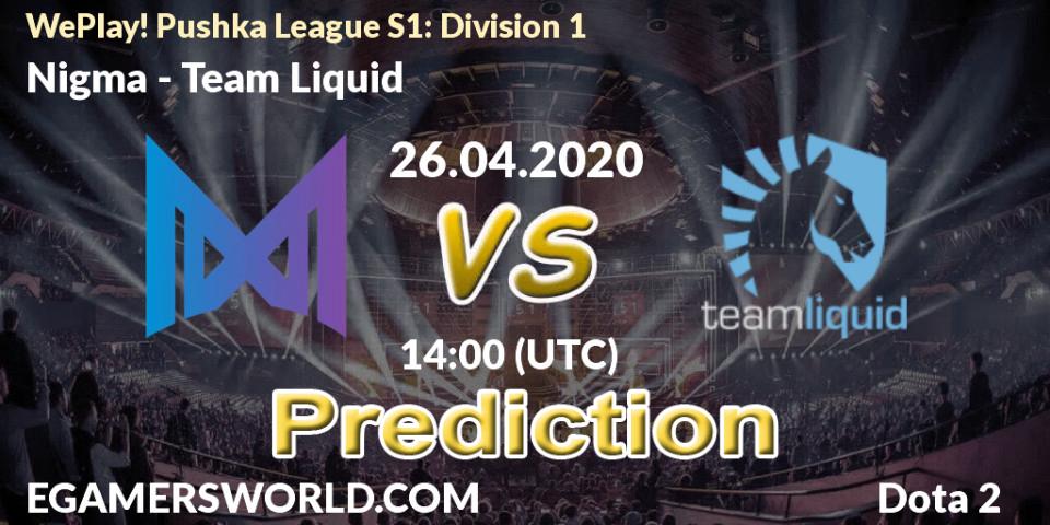 Nigma - Team Liquid: прогноз. 26.04.2020 at 11:03, Dota 2, WePlay! Pushka League S1: Division 1