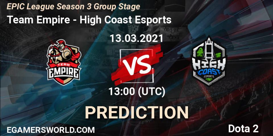 Team Empire - High Coast Esports: прогноз. 13.03.2021 at 12:59, Dota 2, EPIC League Season 3 Group Stage