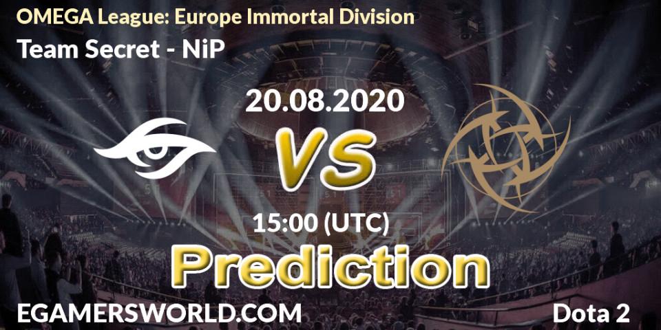 Team Secret - NiP: прогноз. 20.08.2020 at 15:21, Dota 2, OMEGA League: Europe Immortal Division