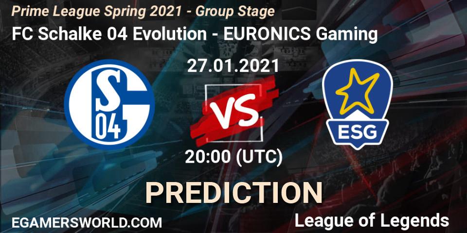 FC Schalke 04 Evolution - EURONICS Gaming: прогноз. 28.01.2021 at 20:00, LoL, Prime League Spring 2021 - Group Stage
