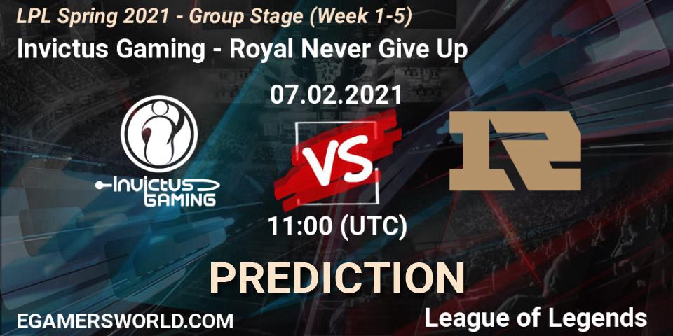 Invictus Gaming - Royal Never Give Up: прогноз. 07.02.2021 at 12:08, LoL, LPL Spring 2021 - Group Stage (Week 1-5)