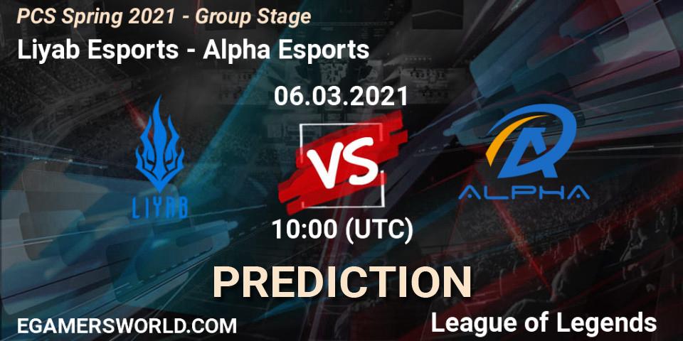 Liyab Esports - Alpha Esports: прогноз. 06.03.2021 at 10:00, LoL, PCS Spring 2021 - Group Stage