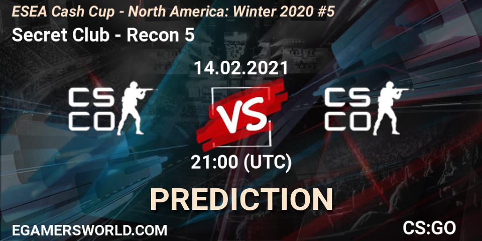Secret Club - Recon 5: прогноз. 14.02.2021 at 21:00, Counter-Strike (CS2), ESEA Cash Cup - North America: Winter 2020 #5