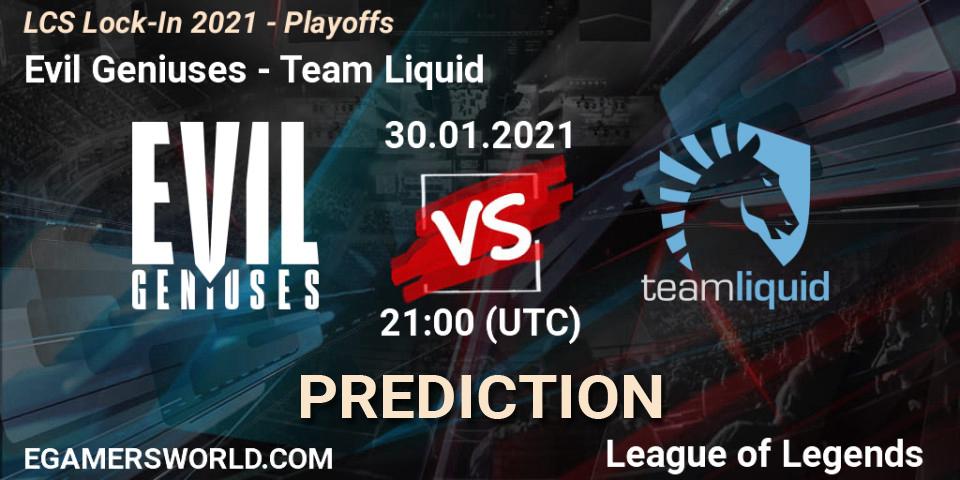 Evil Geniuses - Team Liquid: прогноз. 30.01.2021 at 21:28, LoL, LCS Lock-In 2021 - Playoffs