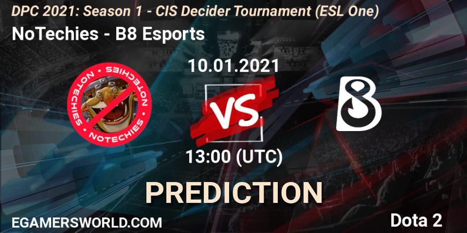 NoTechies - B8 Esports: прогноз. 10.01.2021 at 13:00, Dota 2, DPC 2021: Season 1 - CIS Decider Tournament (ESL One)