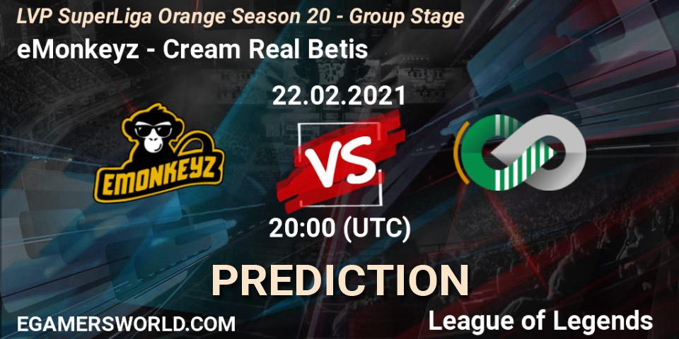 eMonkeyz - Cream Real Betis: прогноз. 22.02.2021 at 20:00, LoL, LVP SuperLiga Orange Season 20 - Group Stage
