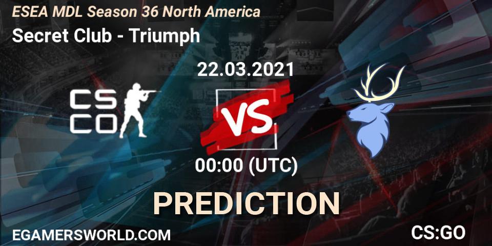 Secret Club - Triumph: прогноз. 21.03.2021 at 23:00, Counter-Strike (CS2), MDL ESEA Season 36: North America - Premier Division