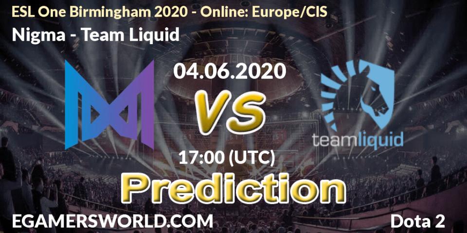 Nigma - Team Liquid: прогноз. 04.06.2020 at 17:26, Dota 2, ESL One Birmingham 2020 - Online: Europe/CIS