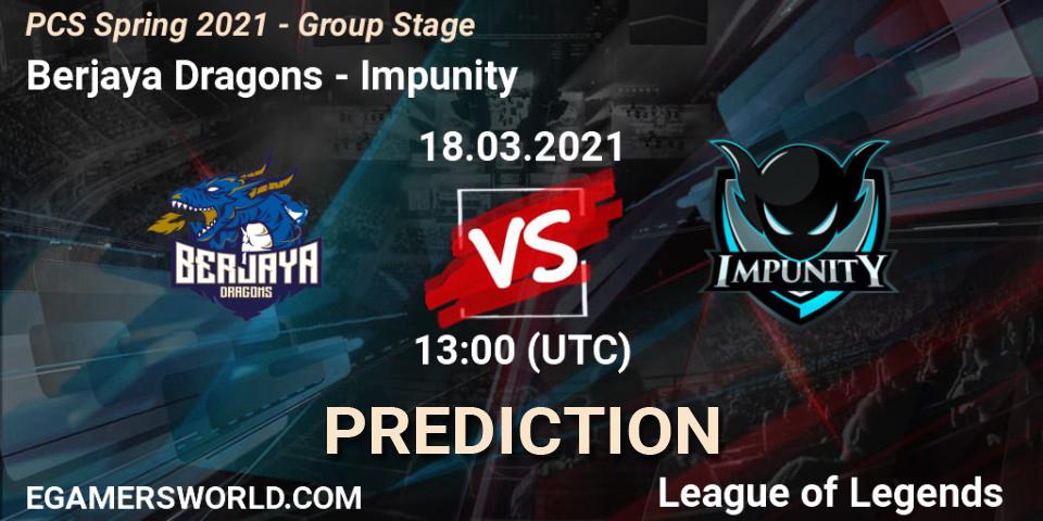 Berjaya Dragons - Impunity: прогноз. 18.03.2021 at 13:00, LoL, PCS Spring 2021 - Group Stage