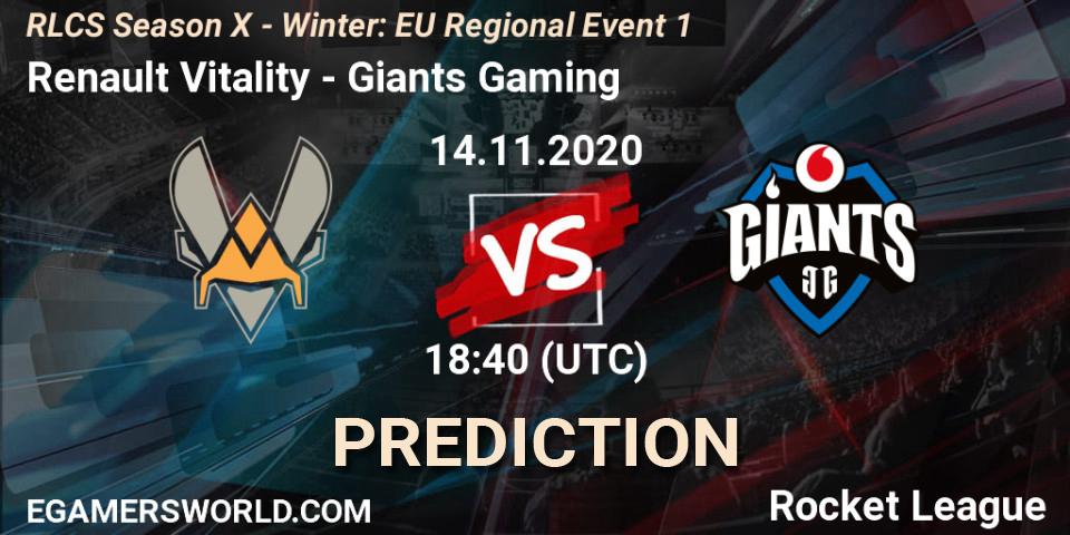 Renault Vitality - Giants Gaming: прогноз. 14.11.2020 at 18:40, Rocket League, RLCS Season X - Winter: EU Regional Event 1