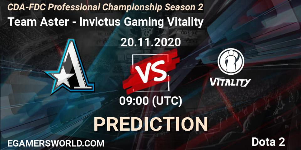 Team Aster - Invictus Gaming Vitality: прогноз. 20.11.2020 at 09:17, Dota 2, CDA-FDC Professional Championship Season 2