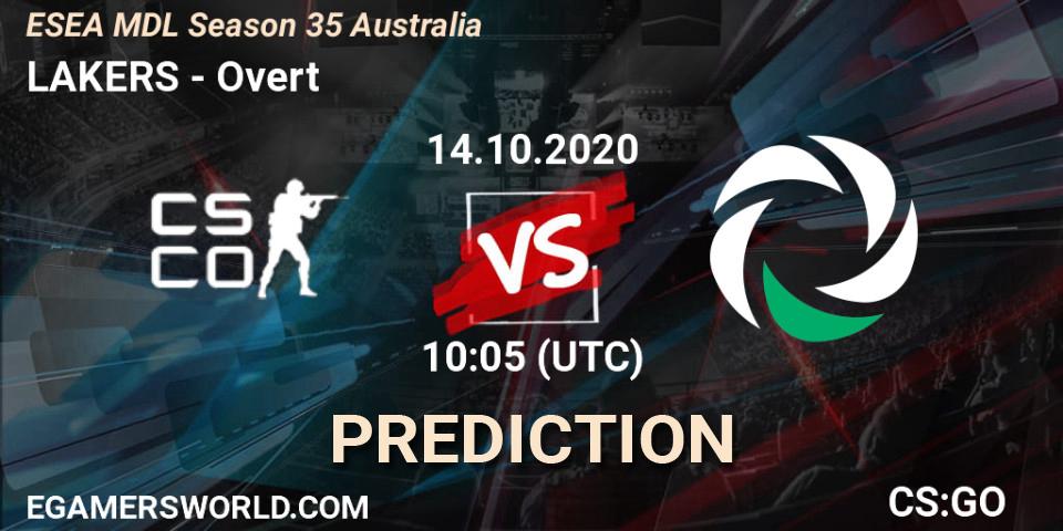LAKERS - Overt: прогноз. 14.10.2020 at 10:05, Counter-Strike (CS2), ESEA MDL Season 35 Australia