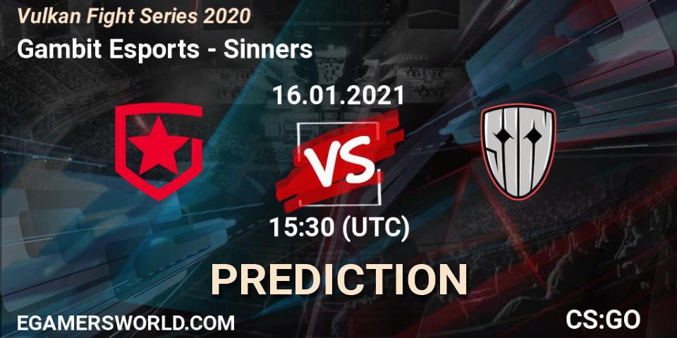 Gambit Esports - Sinners: прогноз. 16.01.2021 at 15:30, Counter-Strike (CS2), Vulkan Fight Series 2020