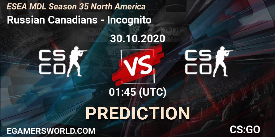 Russian Canadians - Incognito: прогноз. 30.10.2020 at 01:45, Counter-Strike (CS2), ESEA MDL Season 35 North America