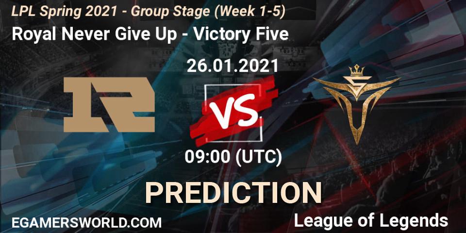 Royal Never Give Up - Victory Five: прогноз. 26.01.2021 at 09:20, LoL, LPL Spring 2021 - Group Stage (Week 1-5)