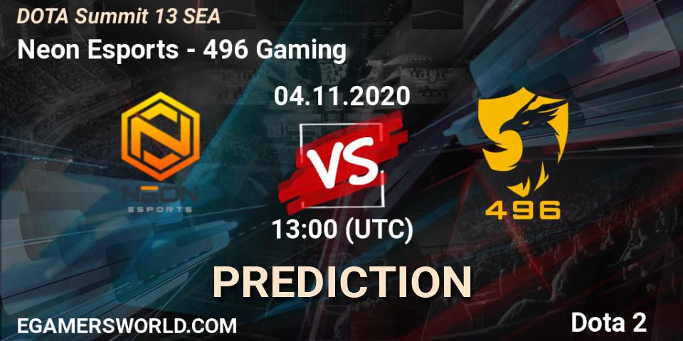 Neon Esports - 496 Gaming: прогноз. 04.11.2020 at 12:59, Dota 2, DOTA Summit 13: SEA