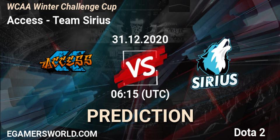 Access - Team Sirius: прогноз. 31.12.2020 at 07:16, Dota 2, WCAA Winter Challenge Cup