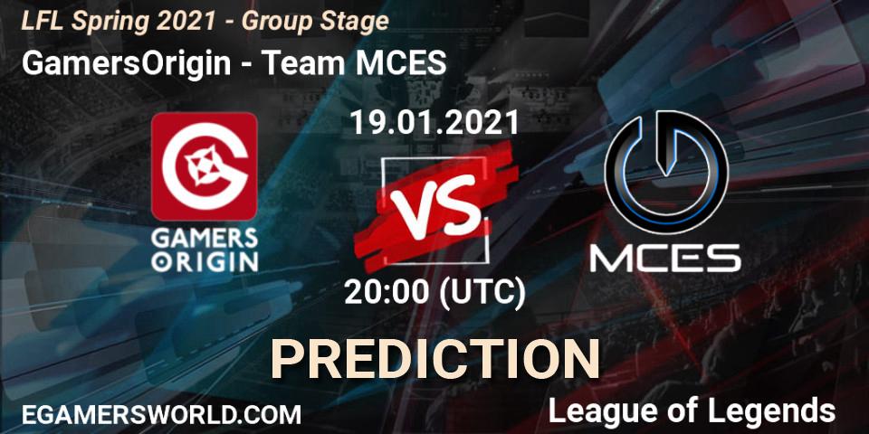 GamersOrigin - Team MCES: прогноз. 19.01.2021 at 21:00, LoL, LFL Spring 2021 - Group Stage