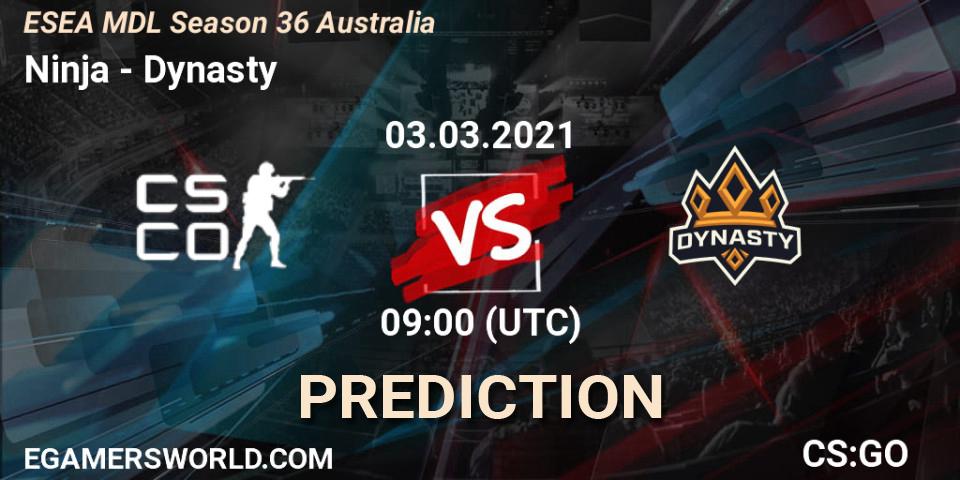 Ninja - Dynasty: прогноз. 03.03.2021 at 09:00, Counter-Strike (CS2), MDL ESEA Season 36: Australia - Premier Division