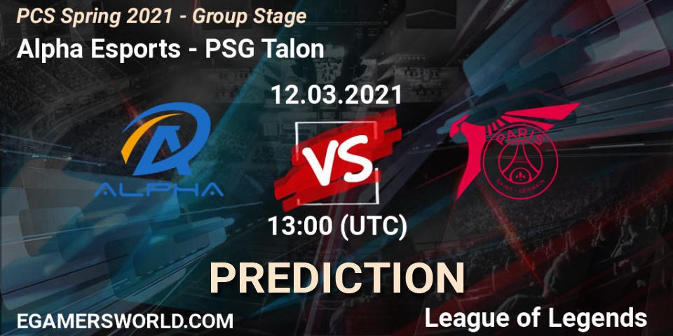 Alpha Esports - PSG Talon: прогноз. 12.03.2021 at 13:00, LoL, PCS Spring 2021 - Group Stage