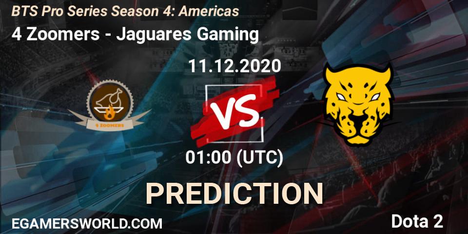 4 Zoomers - Jaguares Gaming: прогноз. 10.12.2020 at 23:38, Dota 2, BTS Pro Series Season 4: Americas