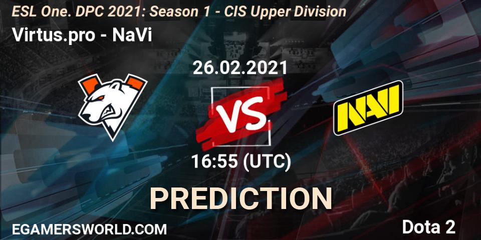 Virtus.pro - NaVi: прогноз. 26.02.2021 at 16:55, Dota 2, ESL One. DPC 2021: Season 1 - CIS Upper Division