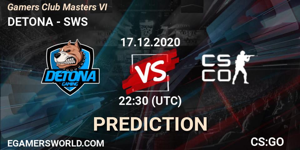 DETONA - SWS: прогноз. 17.12.2020 at 22:30, Counter-Strike (CS2), Gamers Club Masters VI