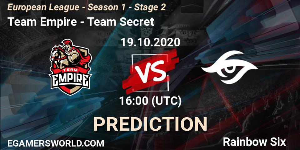 Team Empire - Team Secret: прогноз. 19.10.2020 at 18:00, Rainbow Six, European League - Season 1 - Stage 2