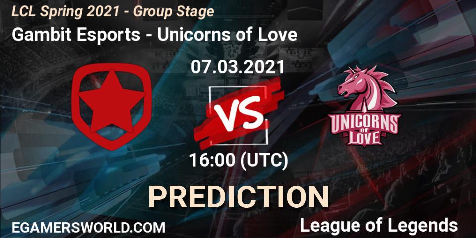 Gambit Esports - Unicorns of Love: прогноз. 07.03.21, LoL, LCL Spring 2021 - Group Stage
